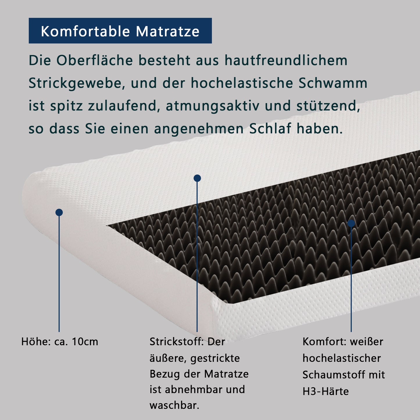 (Z)Mattress Comfortable Honeycomb Fabric Bamboo Charcoal Foam Oeko-Tex Certified Ergonomic Breathable and Durable Compression-Packed Firmness H3 White Cover + Grey 23D Foam 90x200 cm