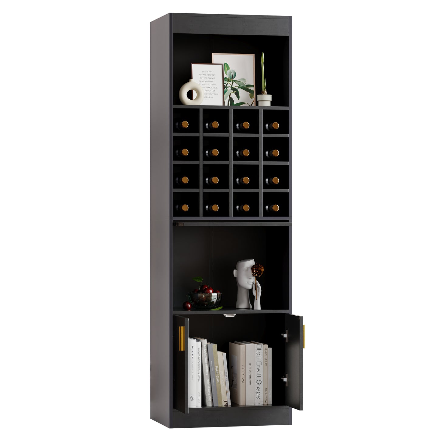 16-Compartment Black Wine Cabinet - Versatile Highboard and Shelving Unit