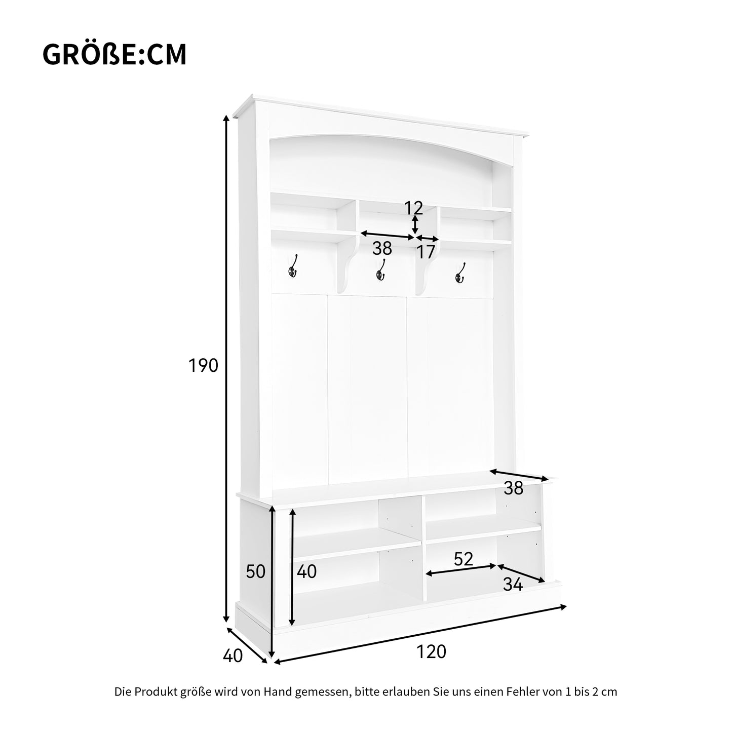 White Multifunctional Hallway Storage Cabinet with Bench and Shoe Rack, Open Storage