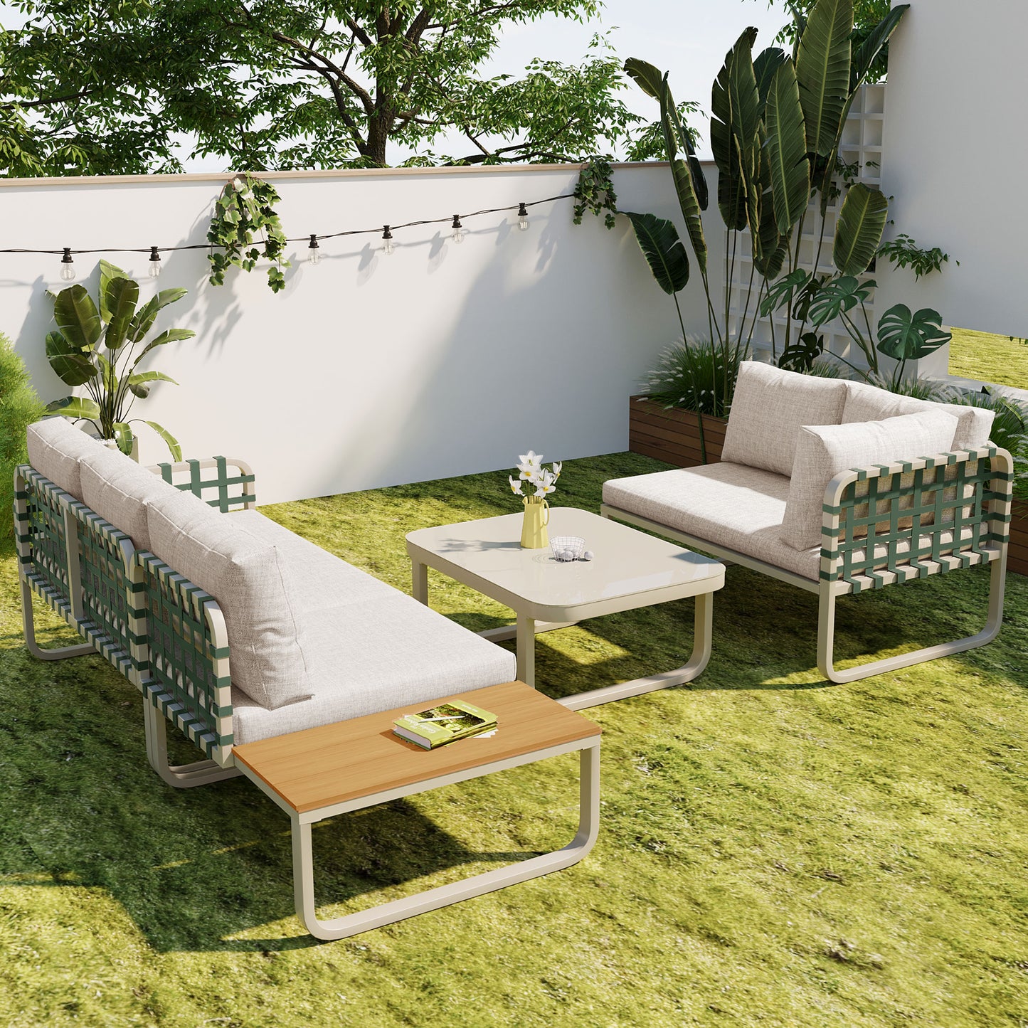 Garden lounge set, modern outdoor sofa set (includes all seat and back cushions), balcony set, garden and terrace, apricot