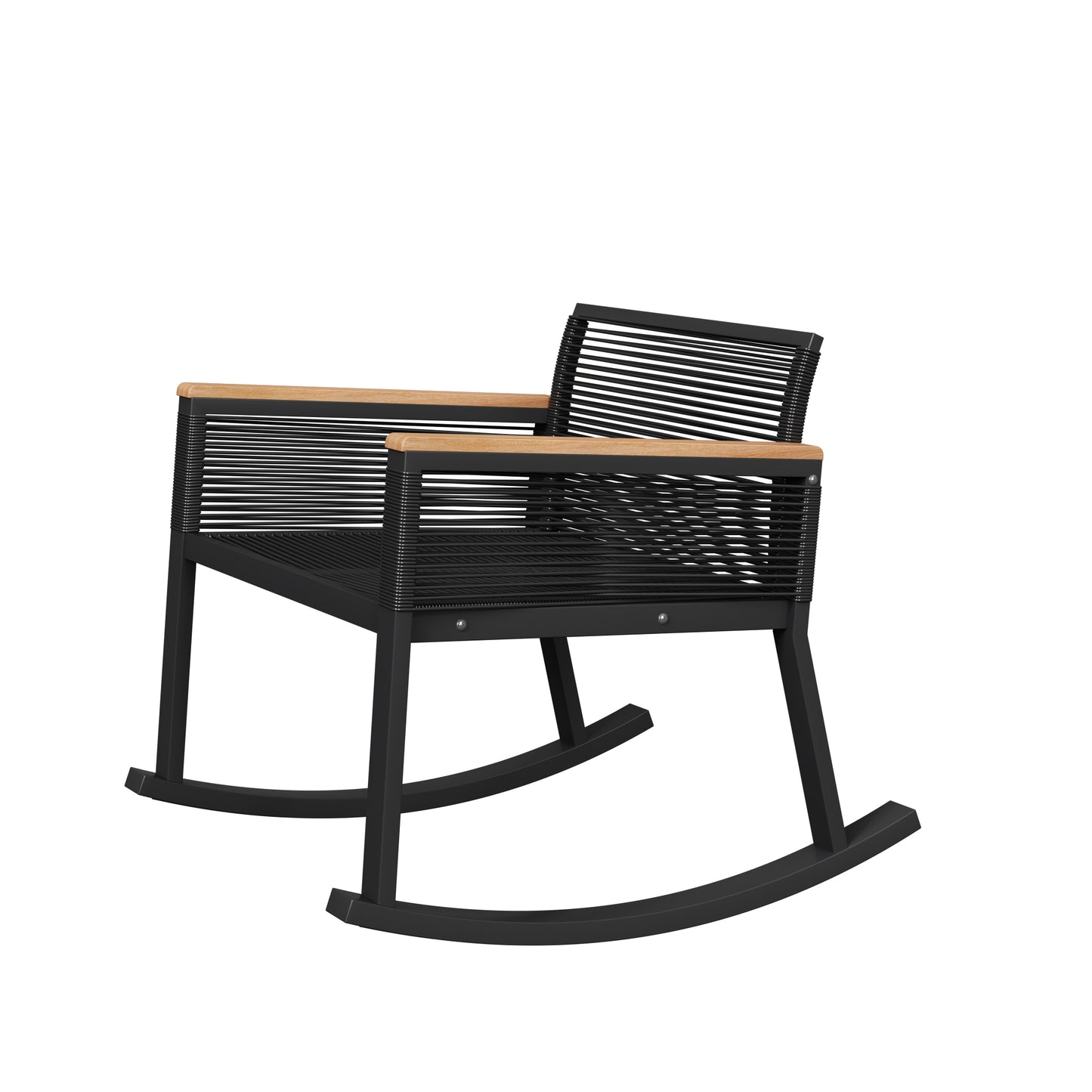 3-piece set, rope rocking chair set, glass coffee table with seat cushion and backrest, suitable for garden, terrace