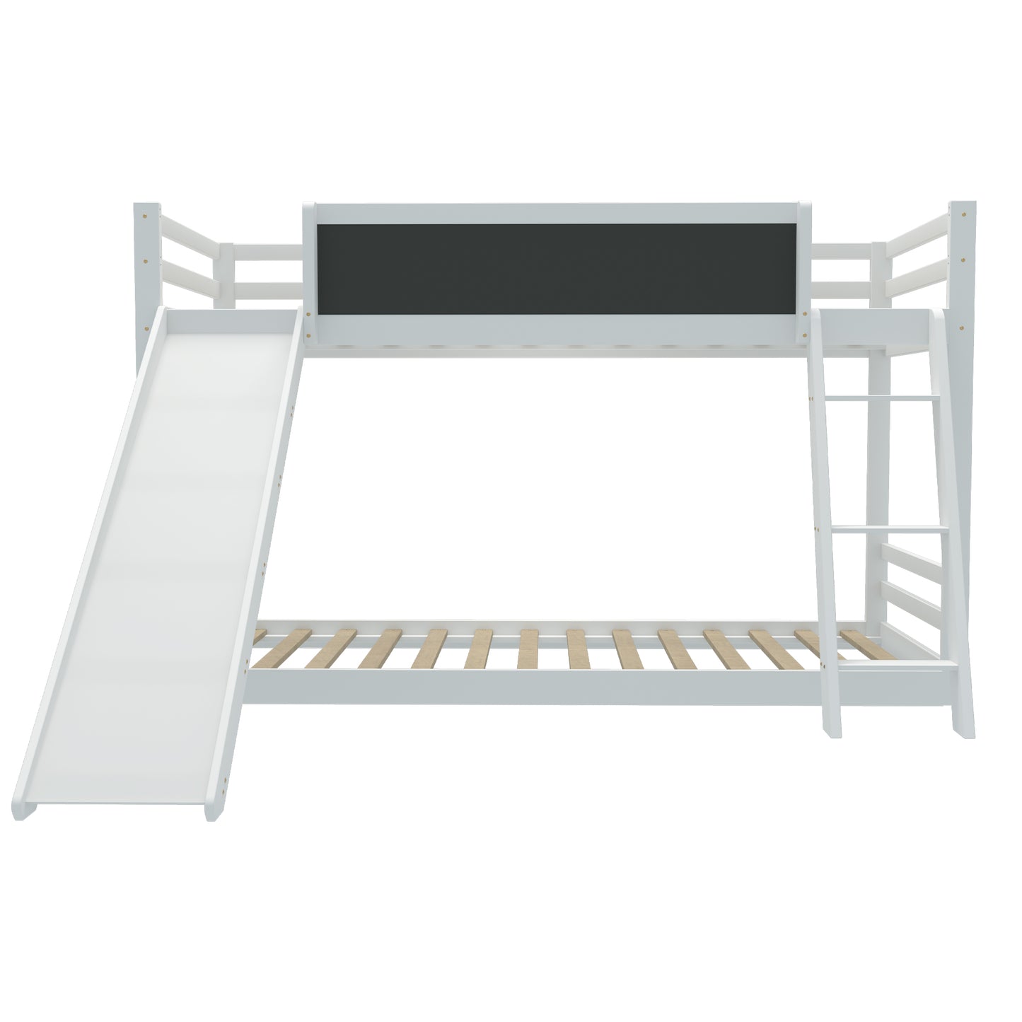 White Eco-Friendly Solid Wood Double Bed with Stairs and Slides (200x90cm)