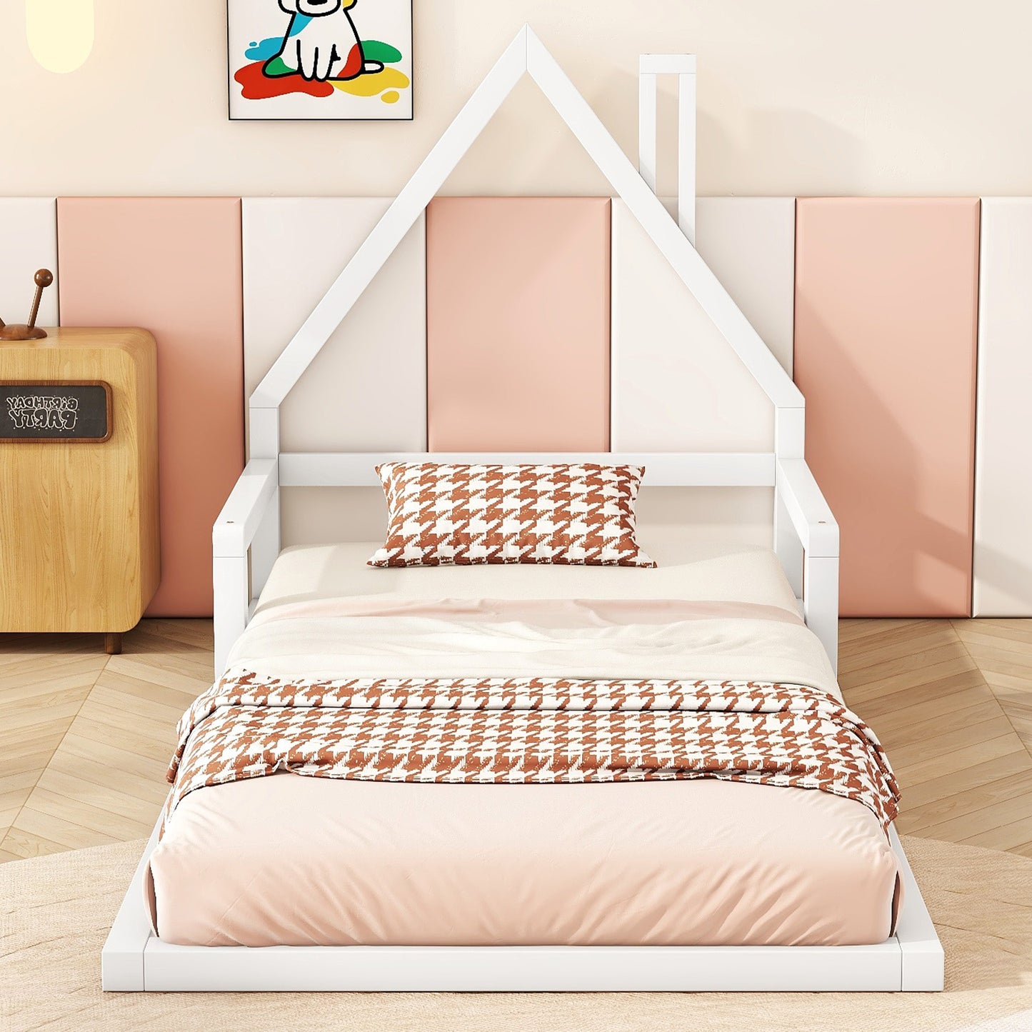 White Solid Pine 90x200cm Children's Bed with House Shape