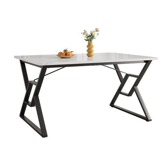 Modern Marble Dining Table-Metal Legs, Stable Frame, Suitable for Kitchen Dining Room