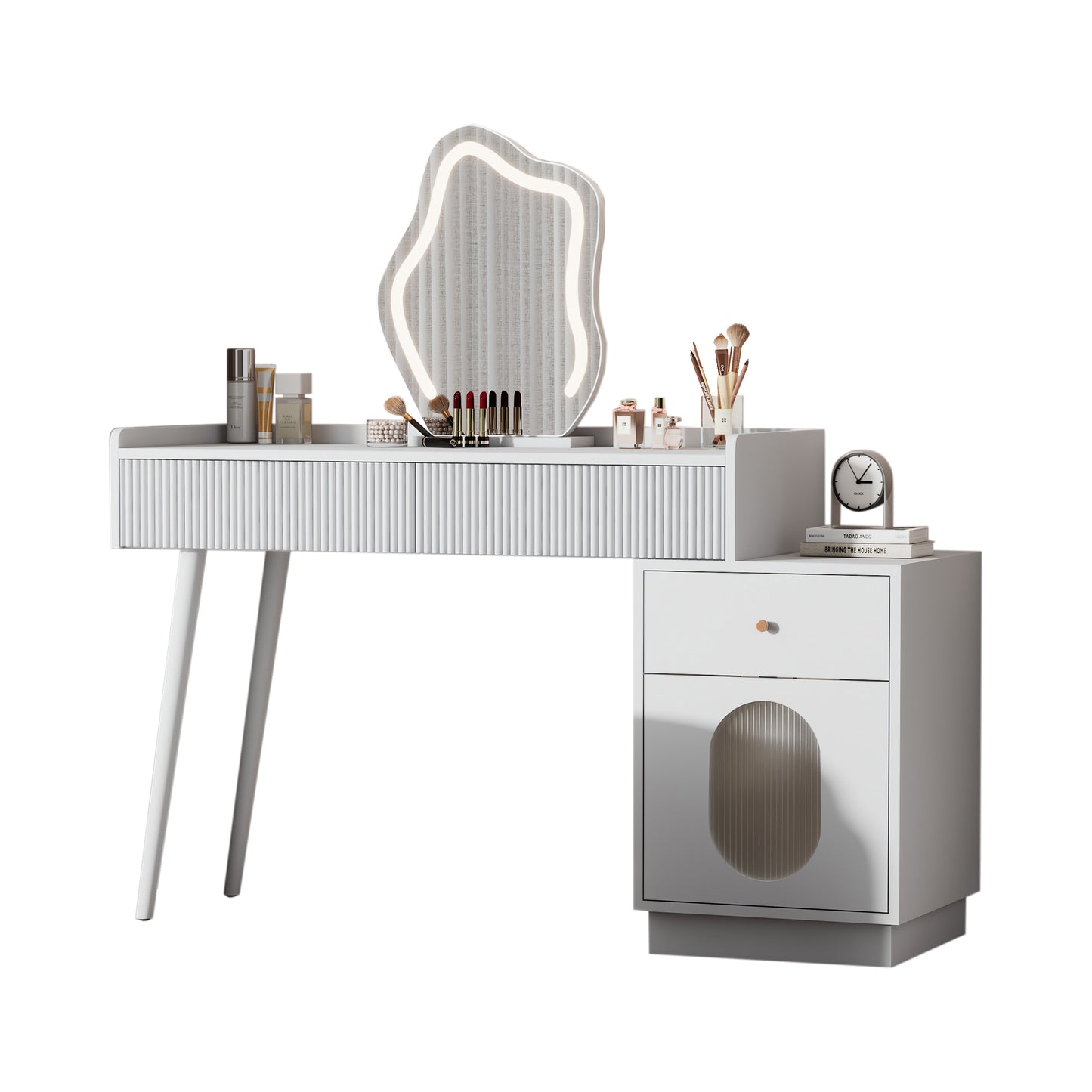 White Bedroom Dressing Table Set with LED Mirror