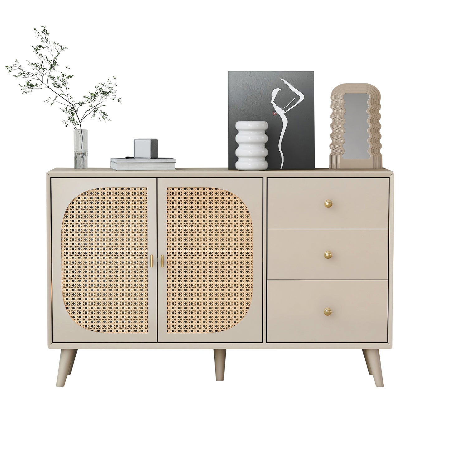 Off-White Cream Sideboard with Doors & Drawers - Large Storage for Living & Dining Rooms