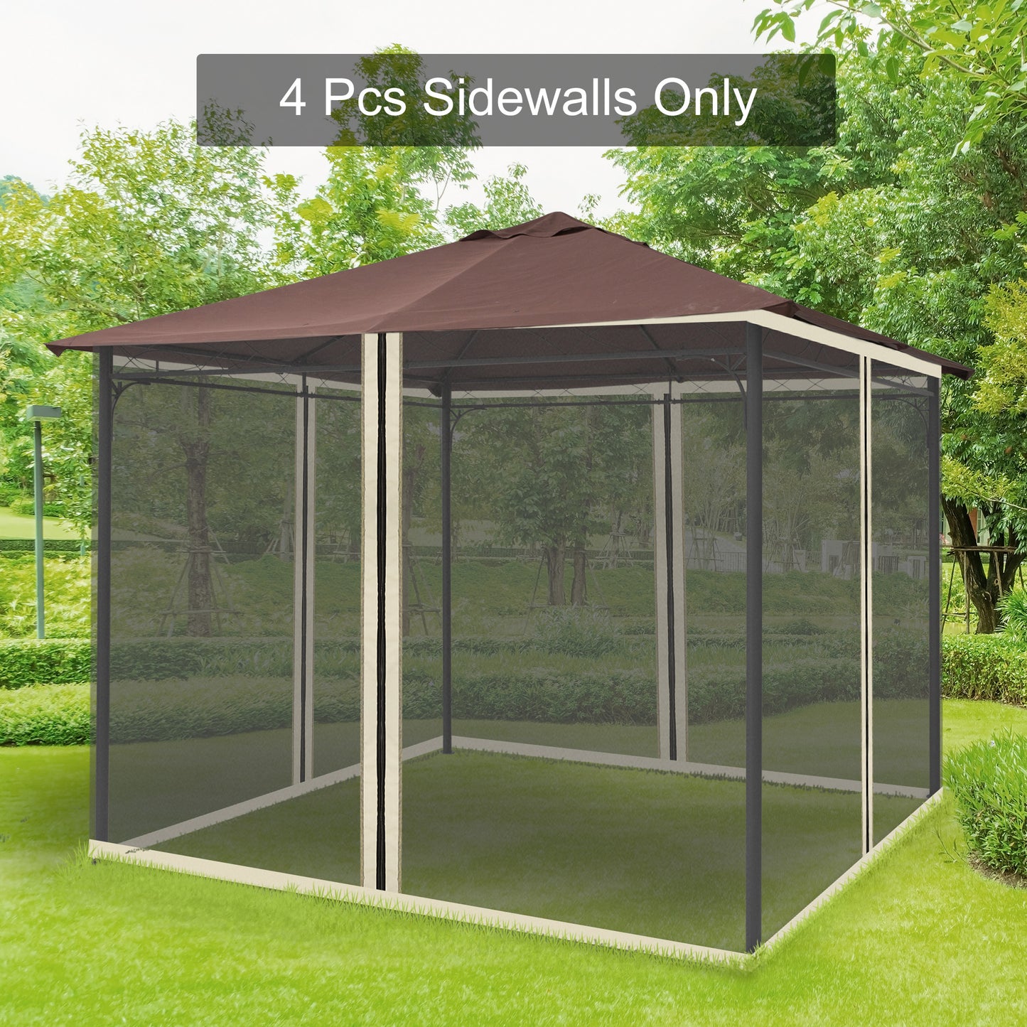 3x3m gazebo mosquito net with 4 side panels, mosquito net with zipper, durable black nylon net