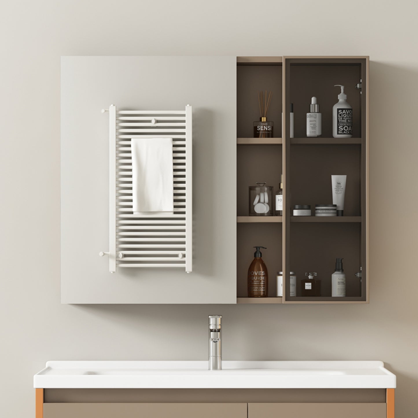 (Z)80cm Wide Mirrored Bathroom Cabinet with Shelves - Stylish Storage Solution