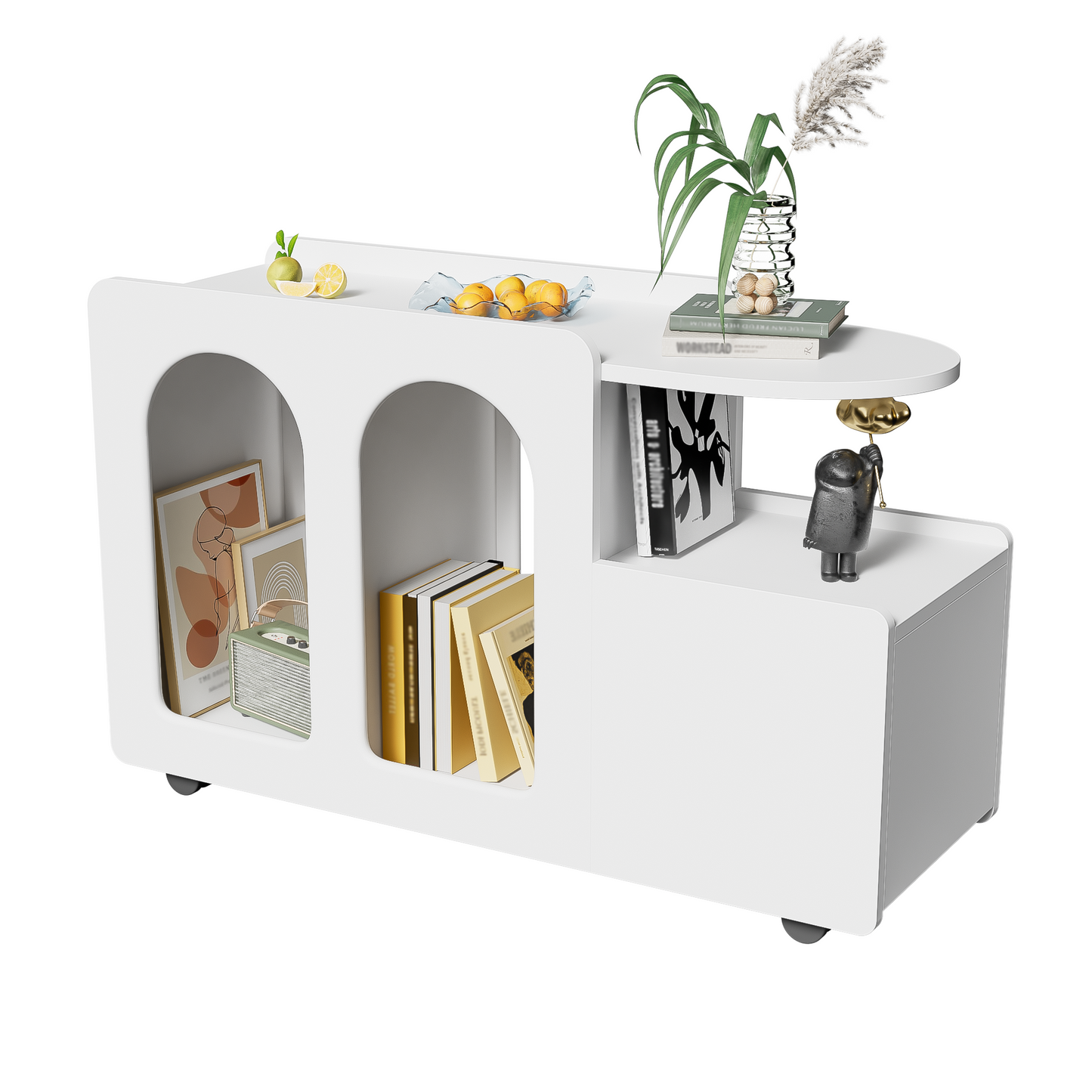 Creamy White Mobile Side Cabinet - Versatile Storage Trolley for Home