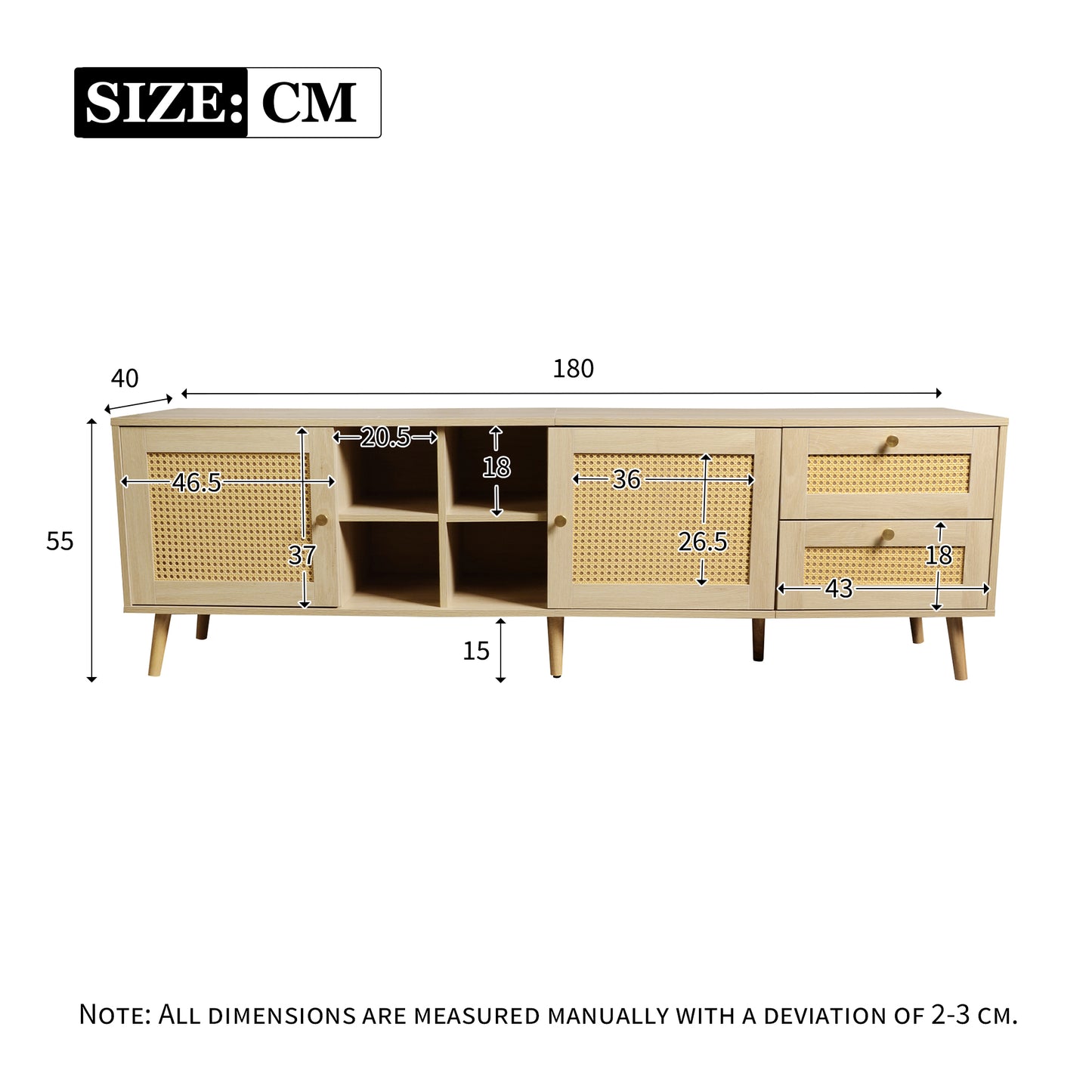 Elegant Wooden  Rattan TV Cabinet - 180cm Wide for 80 inchesTV