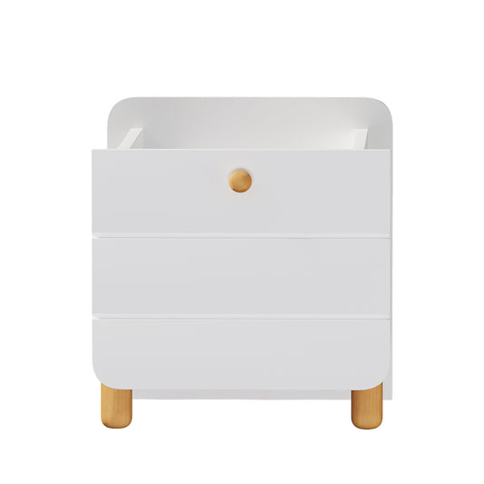 White Minimalist Bedside Table with Silent Pull-Out Shelves