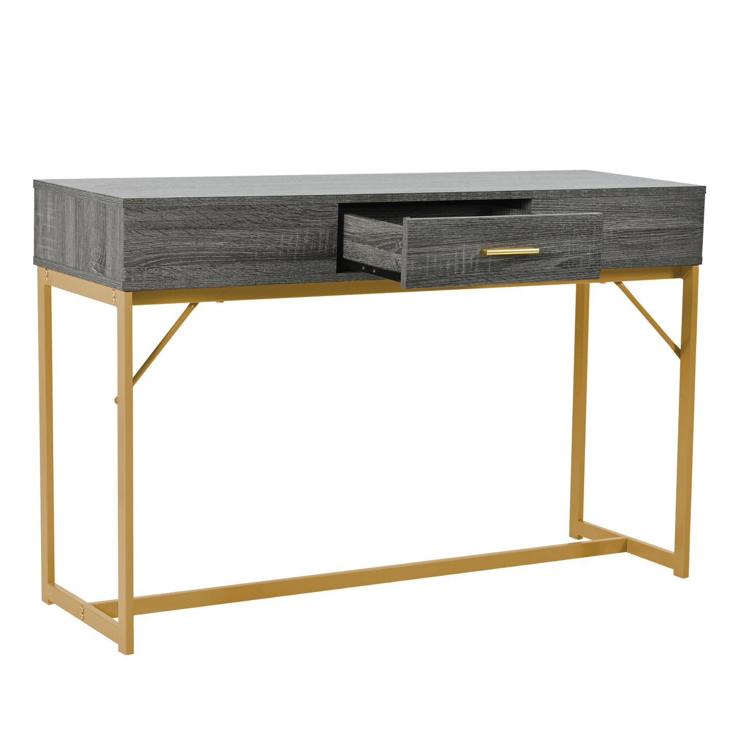 (Z)Console table Hallway Table with 1 Drawer Light Luxury Style Side Table Sofa Table 120x38x76 cm Grey/Gold