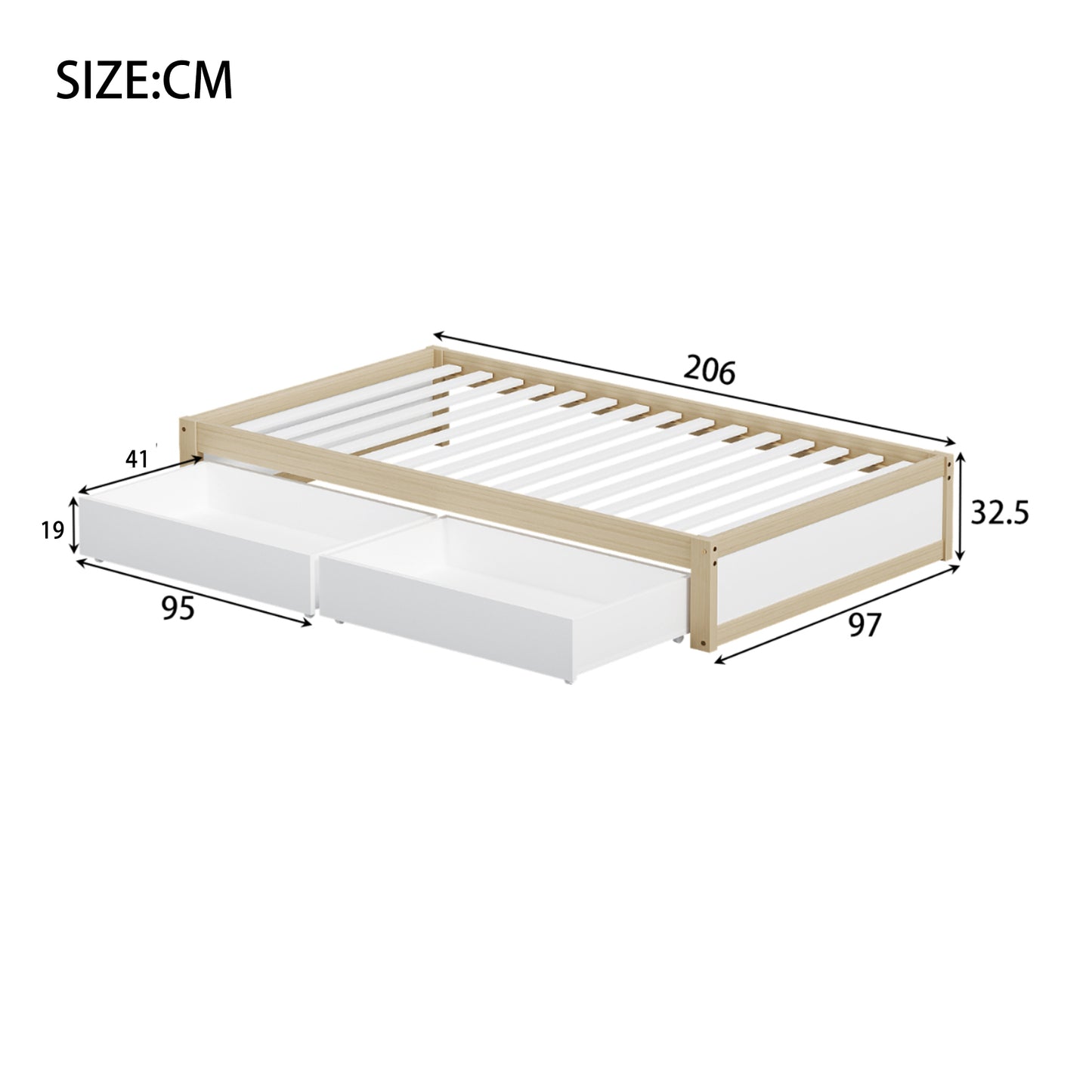 Modern Solid Wood Children's Bed with Storage Drawers and Slatted Frame - 90x200 cm