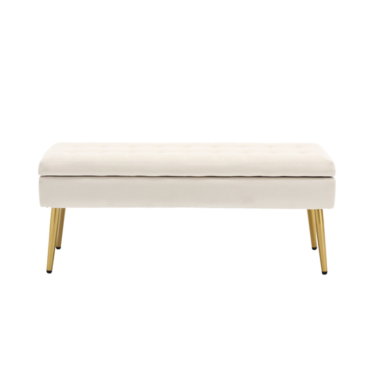 Modern Minimalist Upholstered Velvet Storage Bench with Gold Metal Legs