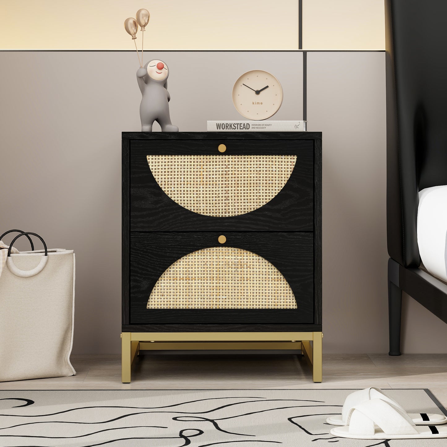 Stylish Bedside Table-Two Drawers, Semi-Circular Symmetry, Customizable Design