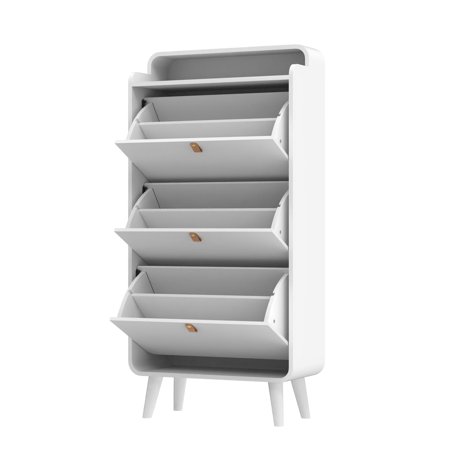 White Freestanding Shoe Storage Cabinet with 3 Folding Drawers, Tilting Organizer & Top Compartment for Entryway