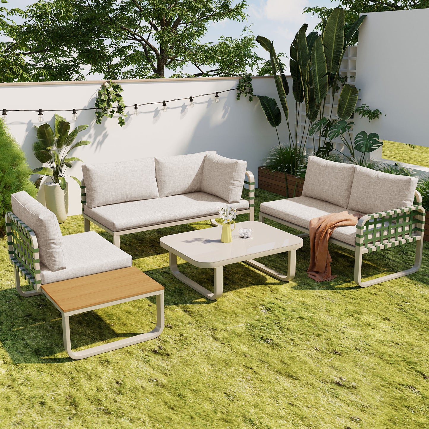 Garden lounge set, modern outdoor sofa set (includes all seat and back cushions), balcony set, garden and terrace, apricot