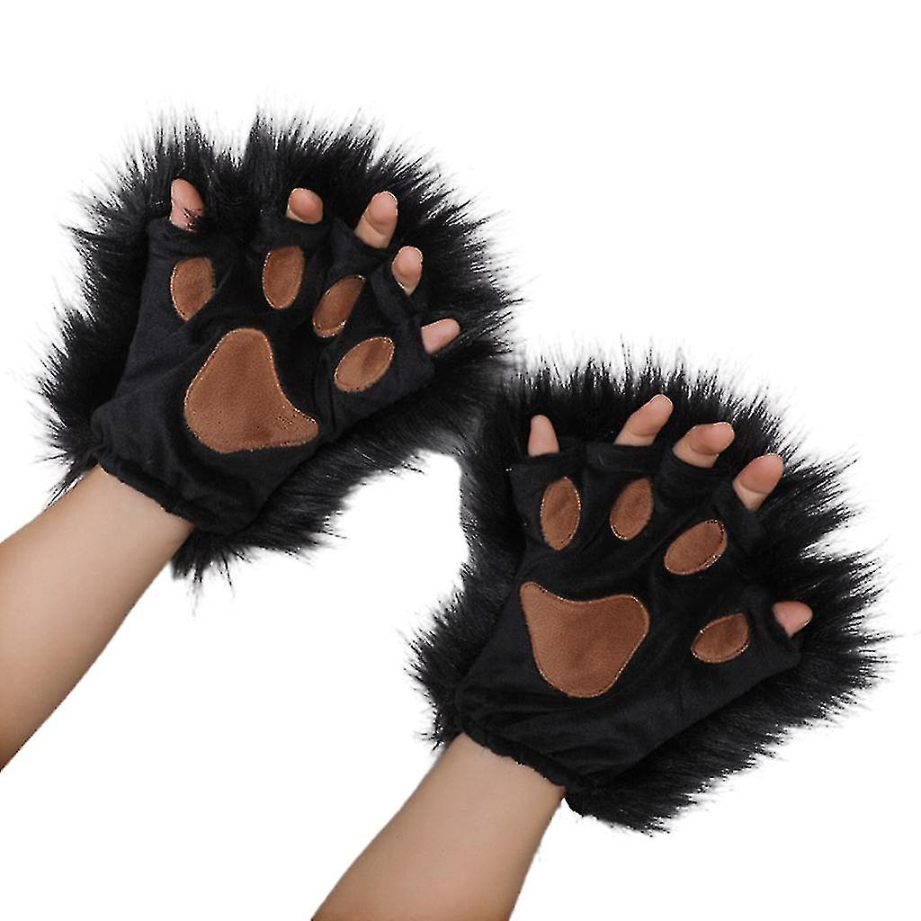 (Y)Long Fur Wolf Paws Gloves 1 Pair Animal Roleplay Furry Accessory Puppy Paws