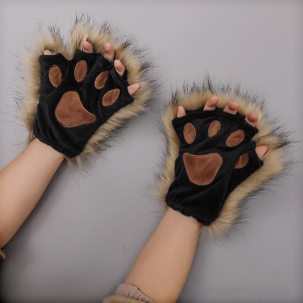 (Y)Long Fur Wolf Paws Gloves 1 Pair Animal Roleplay Furry Accessory Puppy Paws