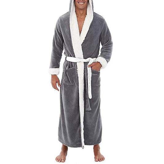 (Y)Men Long Hooded Bathrobe Soft Nightgown Robe Dressing Gown